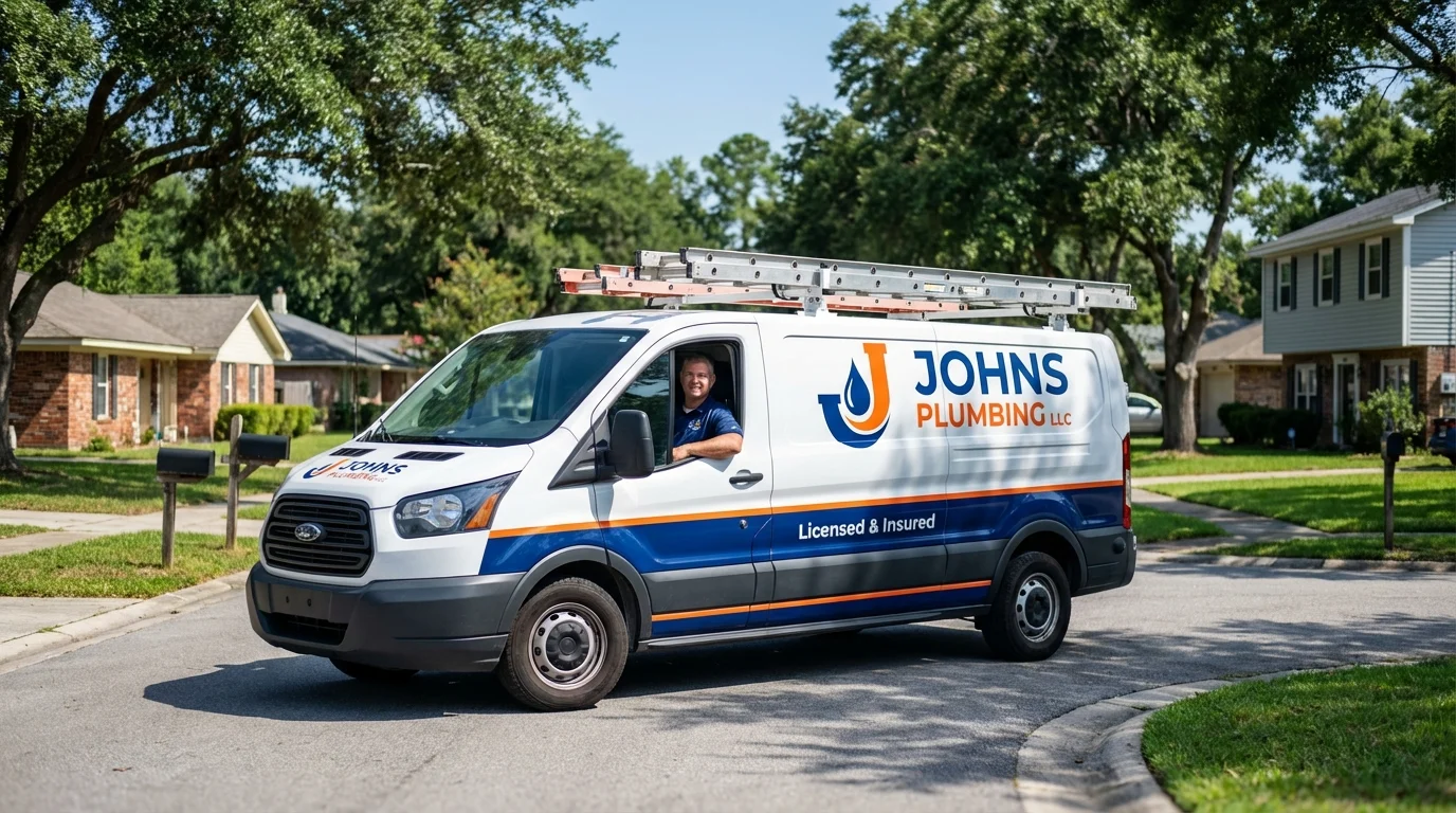 Johns Plumbing LLC service van in Shapleigh, ME
