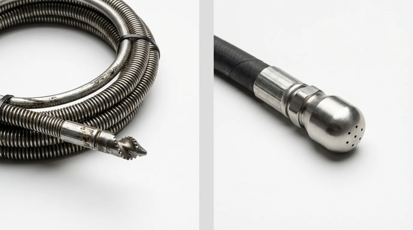 Drain snake cable and hydro jetting nozzle used for drain cleaning in Shapleigh, ME