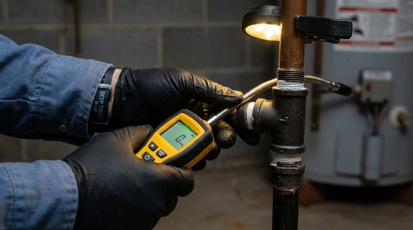 Gas leak detection with electronic sniffer by Johns Plumbing LLC in Shapleigh